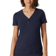 Schiesser Mix and Relax Henley Button Shirt Blau Modal Small Damen