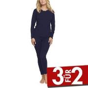 Damella Bamboo Plain Long Pyjamas Set Marine Bambus Small Damen
