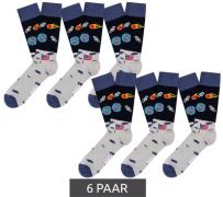 6 Paar Moustard Moon Landing Astronaut Herren Baumwoll-Socken mit Welt...