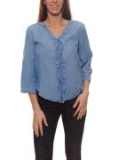 katestorm 3/4-Arm Bluse lockere Damen Alltags-Bluse im Jeans-Look Blau