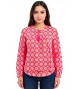 ZWILLINGSHERZ Damen Sommer-Bluse mit aufälligen-Muster 33125-4 Orange/...