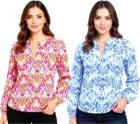 ZWILLINGSHERZ Damen Sommer-Bluse mit Ethno-Muster Baumwoll Langarmshir...