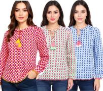 ZWILLINGSHERZ Damen Sommer-Bluse mit Tröpfchen-Muster Baumwoll Langarm...